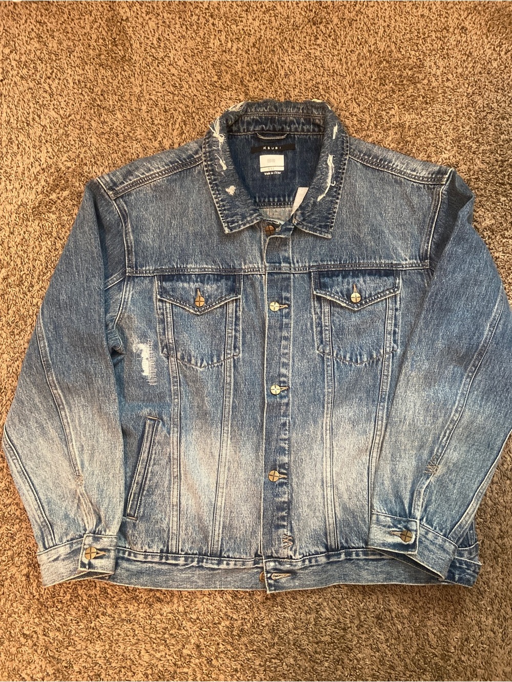 Ksubi Distressed Light Blue Denim Jacket - Men's